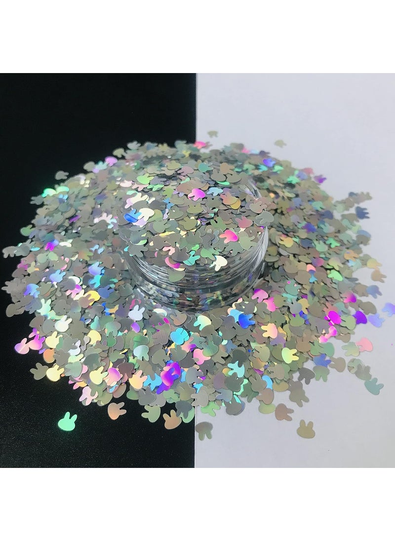 PrettyG 10 Grams/Pack - Sliver Rabbits Holographi Sequins Glitter - Festival Rave Beauty Makeup Face Body Nail Art Decoration LB100