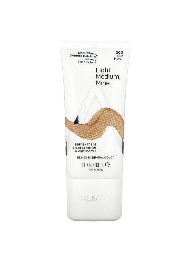 Almay, Smart Shade, Skintone Matching Makeup, SPF 15, 200 Light Medium Mine, 1 fl oz (30 ml)