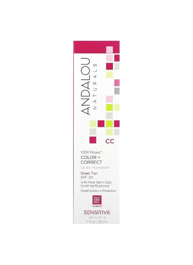 Andalou Naturals, 1000 Roses, CC Color + Correct, Sensitive, SPF 30, Sheer Tan, 2 fl oz (58 ml)