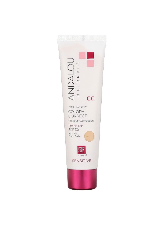 Andalou Naturals, 1000 Roses, CC Color + Correct, Sensitive, SPF 30, Sheer Tan, 2 fl oz (58 ml)