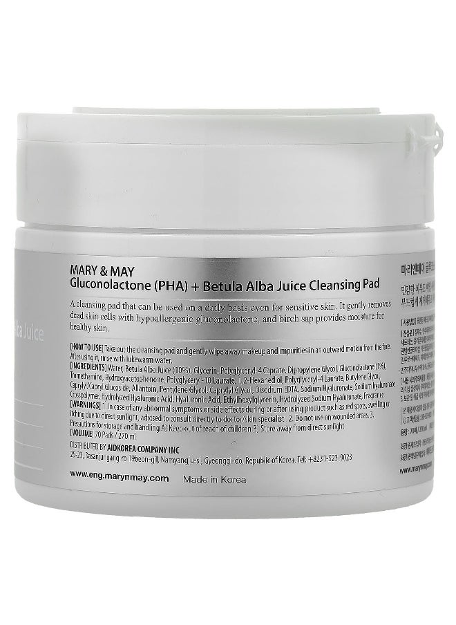 Mary & May, Gluconolactone (PHA) + Betula Alba Juice Cleansing Pad, 70 Pads, 270 ml