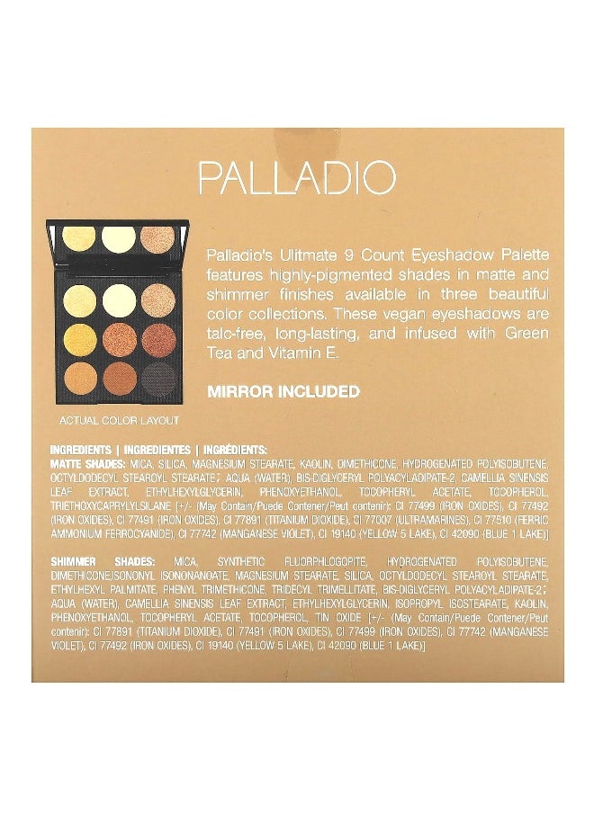 Palladio, Ultimate 9 Count Eyeshadow Palette, Golden Sand, 0.33 oz (9.6 g)