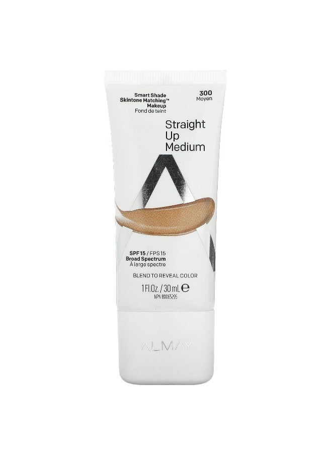 Almay, Smart Shade, Skintone Matching Makeup, SPF 15, 300 Straight Up Medium, 1 fl oz (30 ml)