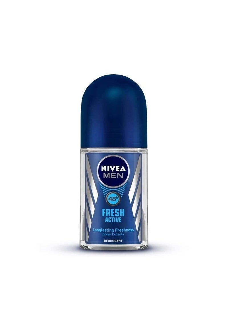 Men Anti Perspirant Roll On, Fresh Active Longlasting Freshness Ocean Extracts, 48 Hour Protection, 1.7 Ounce