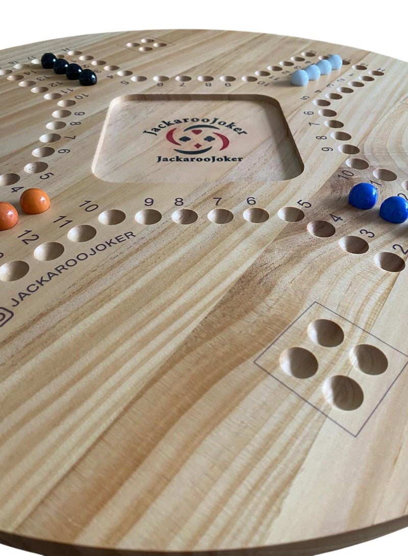 JackarooJoker Solid Pine Wooden Board Game, Double-Sided, 4-6 Players, with Marbles and Cards, Ages 10+ (With Gold Card)