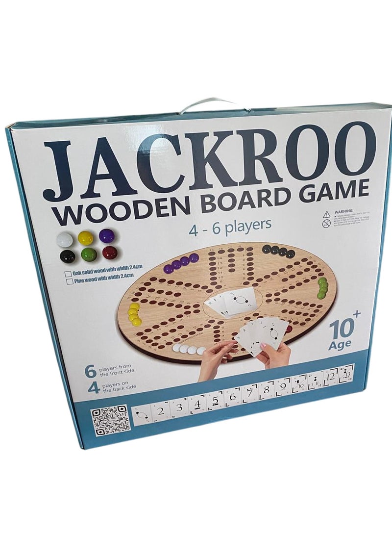 JackarooJoker Solid Pine Wooden Board Game, Double-Sided, 4-6 Players, with Marbles and Cards, Ages 10+ (With Gold Card)