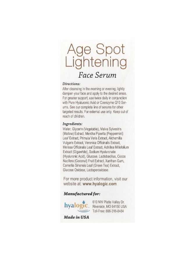 Hyalogic, Age Spot Lightening Face Serum with Hyaluronic Acid & Gigawhite, Fragrance Free, 1 fl oz (30 ml)