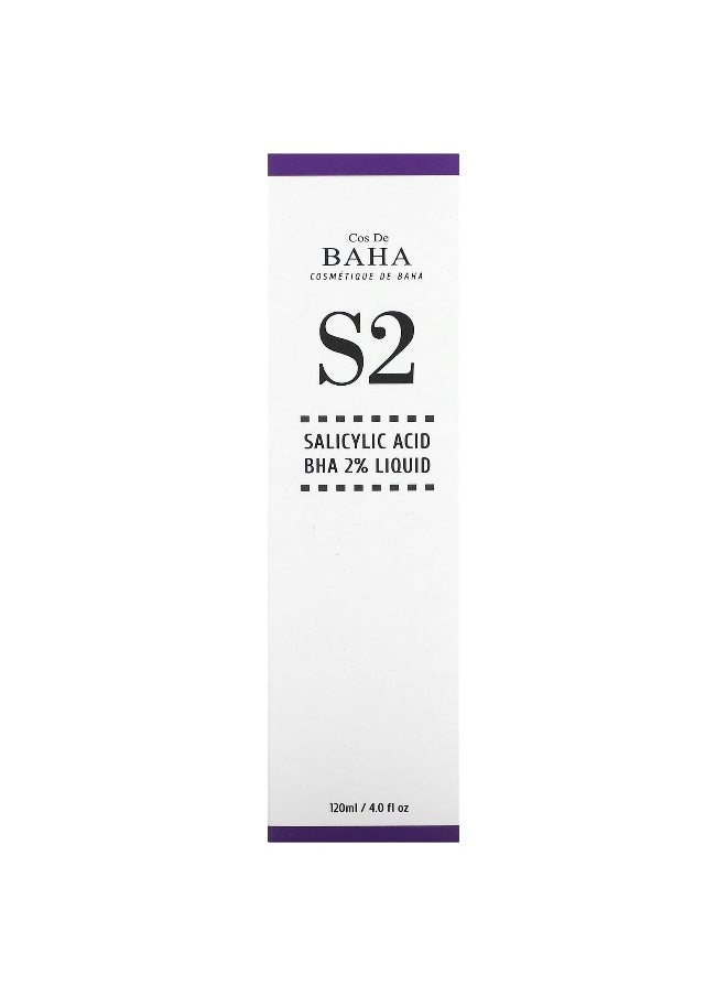 Cos De BAHA, S2, Salicylic Acid BHA 2% Liquid, 4 fl oz (120 ml)