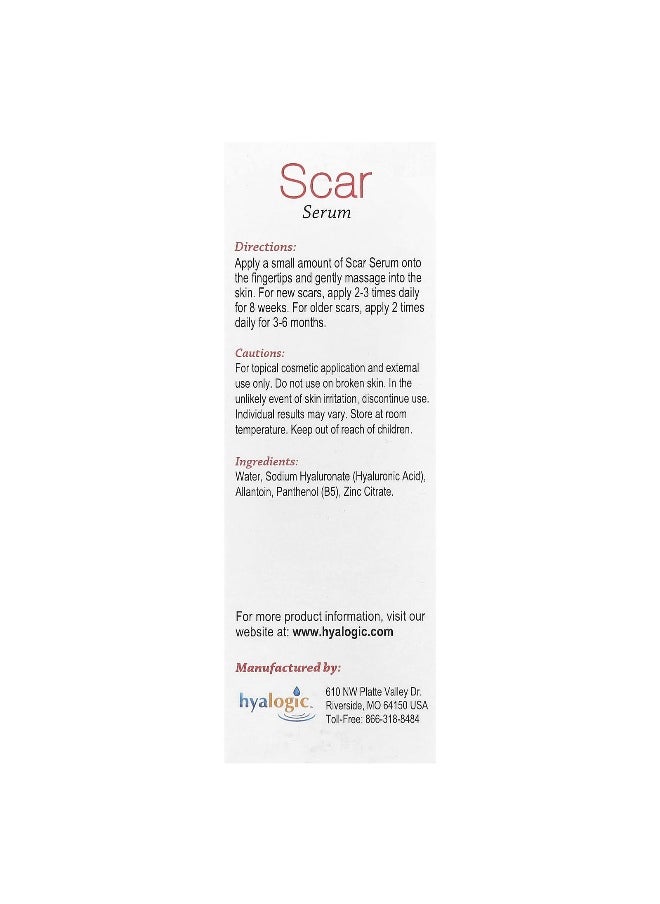 Hyalogic, Scar Serum with Hyaluronic Acid, Allantoin & B5, 0.47 fl oz (13.5 ml)