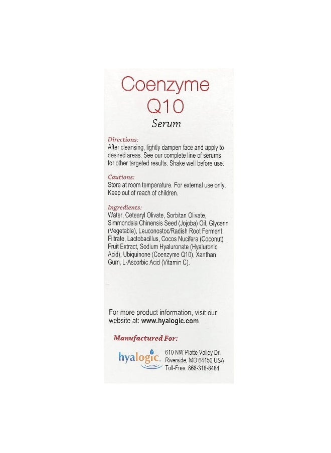 Hyalogic, Coenzyme Q10 Serum with Hyaluronic Acid, Fragrance Free, 1 fl oz (30 ml)