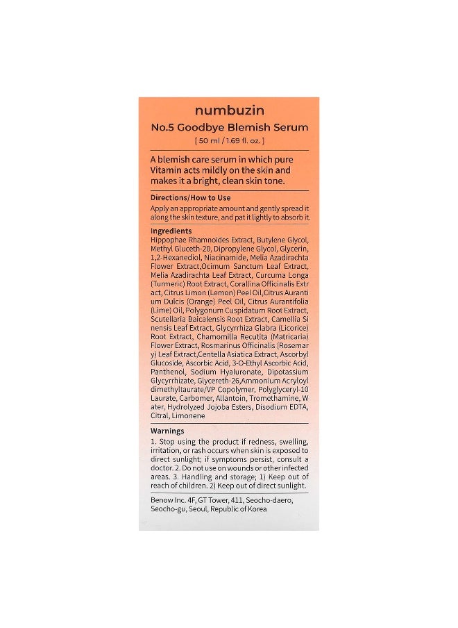 Numbuzin, No.5 Goodbye Blemish Serum, 1.69 fl oz (50 ml)