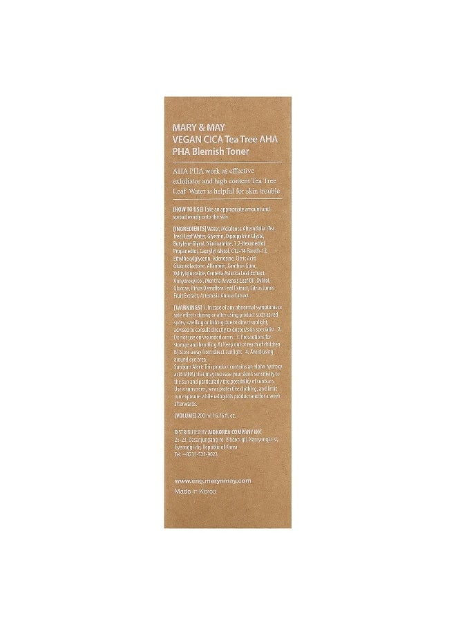 Mary & May, Vegan CICA Tea Tree AHA PHA, Blemish Toner, 6.76 fl oz (200 ml)