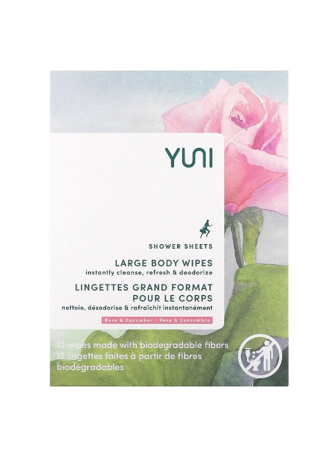 Yuni Beauty, Shower Sheet, Rose & Cucumber, 12 Wipes