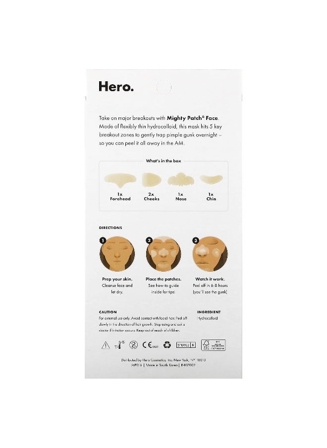 Hero Cosmetics, Mighty Patch® Face, Oily, Combination Skin, 5 Hydrocolloid Patches