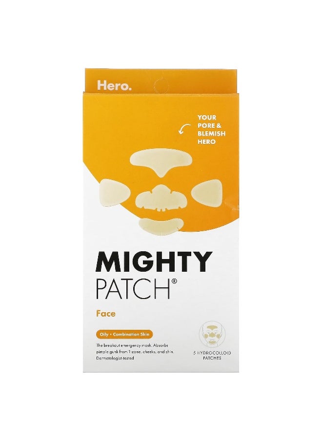 Hero Cosmetics, Mighty Patch® Face, Oily, Combination Skin, 5 Hydrocolloid Patches