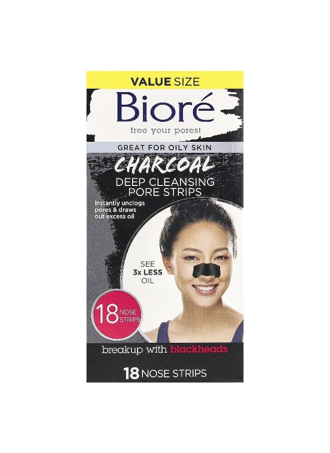 Biore, Deep Cleansing Pore Strips, Charcoal, 18 Nose Strips