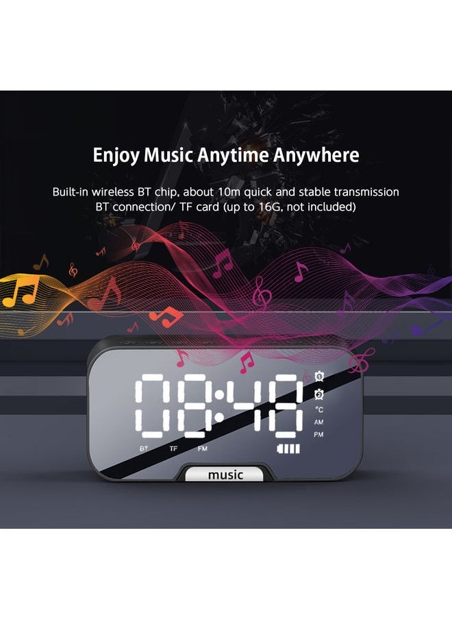 Multi-Functional Rechargeable Digital Mirror Surface Alarm Clock With BT Speaker And FM Radio Red 6.8 X 13.9 X 4.5cm