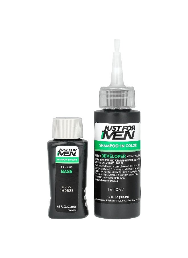 Just for Men, Shampoo-In-Color, Real Black H-55, Single Application Haircolor Kit