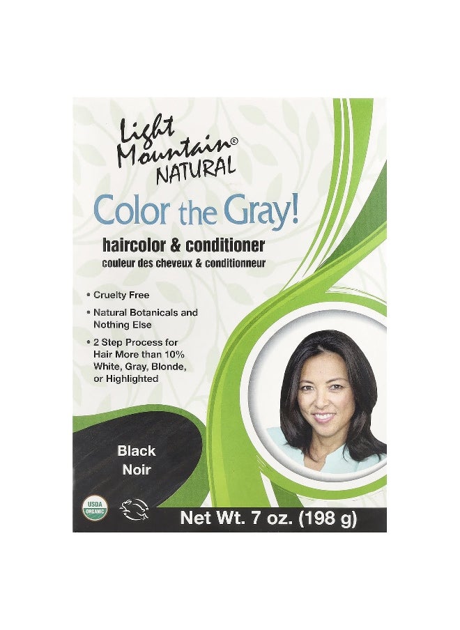 Light Mountain, Color the Gray! Natural Hair Color & Conditioner, Black, 7 oz (198 g)