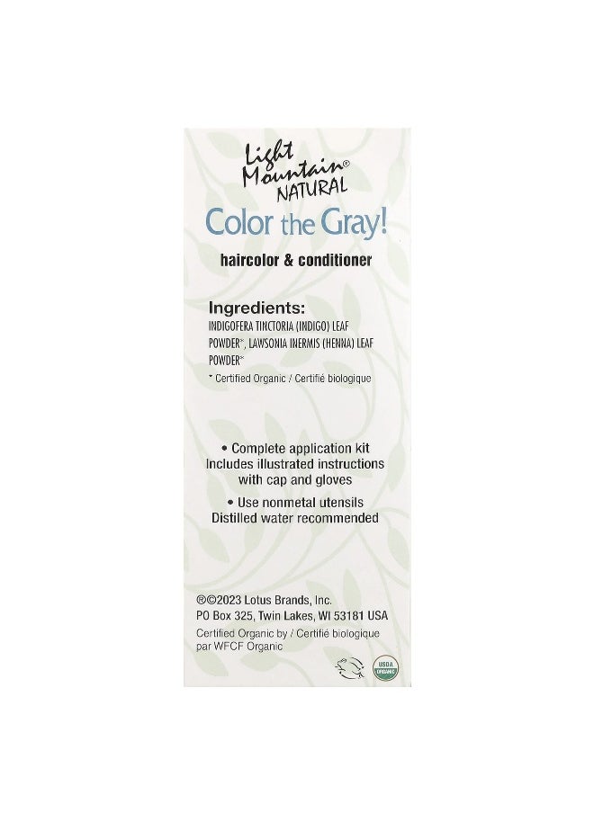 Light Mountain, Color the Gray! Natural Hair Color & Conditioner, Black, 7 oz (198 g)