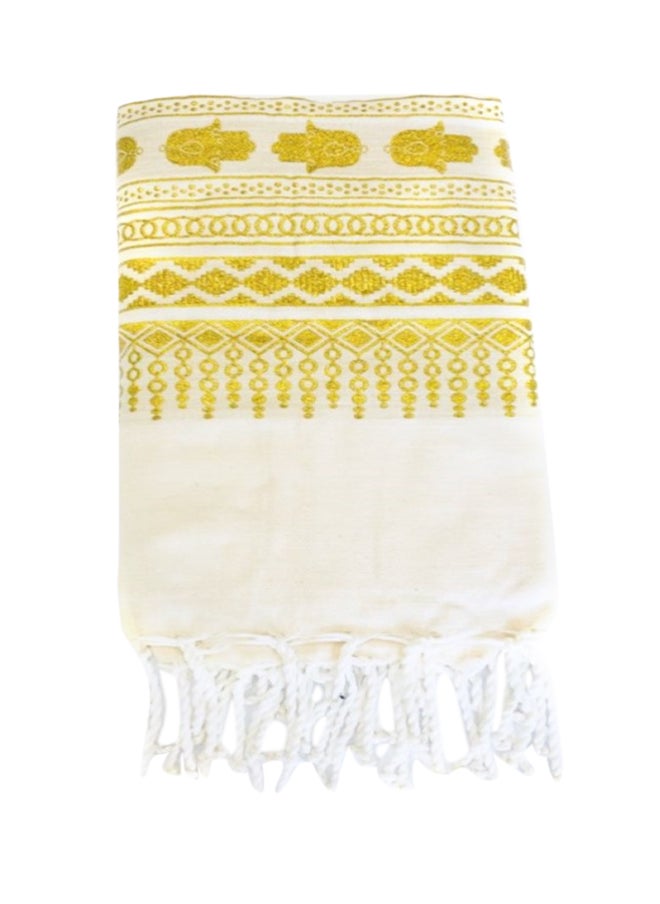 Cotton Paisley Pattern Beach Towel Off White 130x100cm