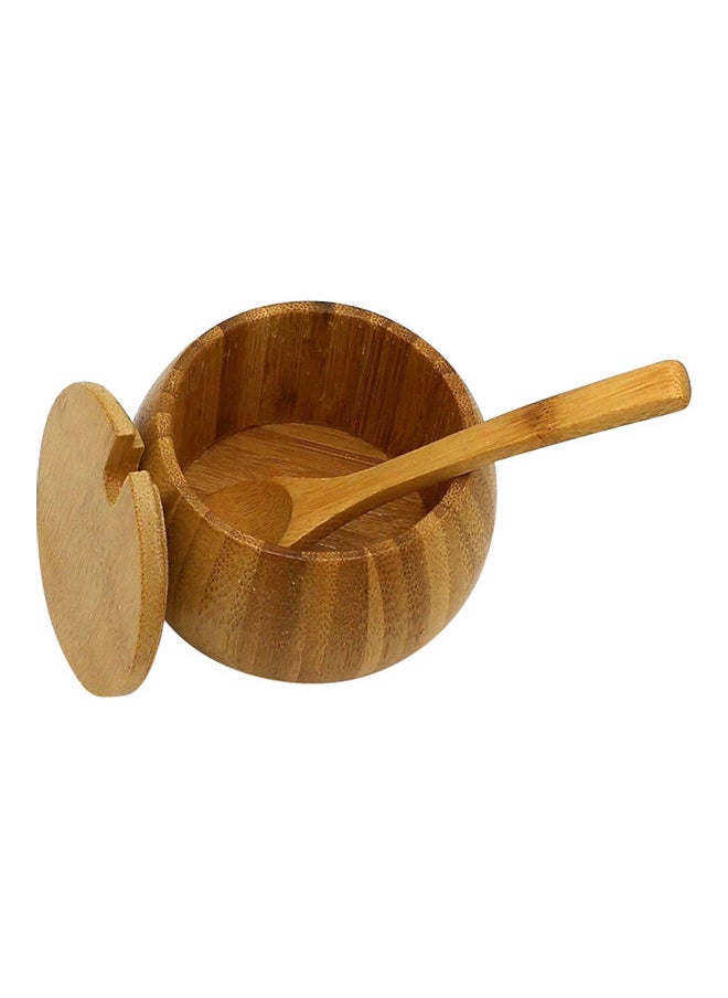 Bamboo Handmade Kitchen Jar With Lid Spoon Brown