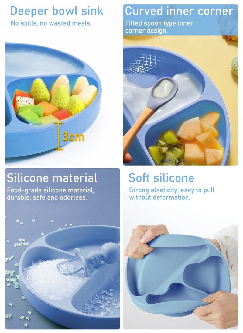 Baby Feeding Set, 9 Pcs Baby Tableware Set, Food grade Silicone Squirrel Baby Cutlery and Plates Set, Non-Slip Infant Dinnerware Set, Baby Self Feeding Utensils