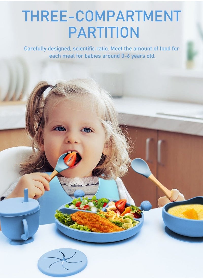 Baby Feeding Set, 9 Pcs Baby Tableware Set, Food grade Silicone Squirrel Baby Cutlery and Plates Set, Non-Slip Infant Dinnerware Set, Baby Self Feeding Utensils