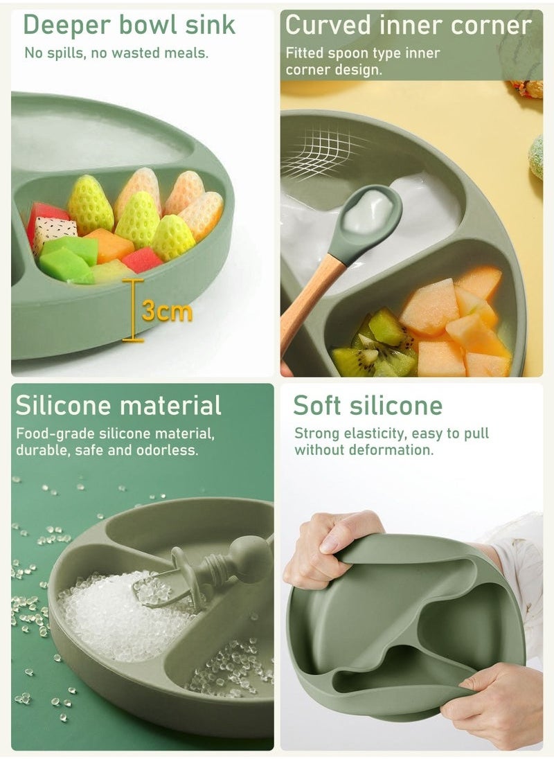 9 Piece Baby Feeding Set Baby Led Weaning Feeding Supplies for Toddlers Suction Silicone Baby Bowl Self Eating Utensils with Spoons, Bibs, Cup and Infant Suction Plate with Lid