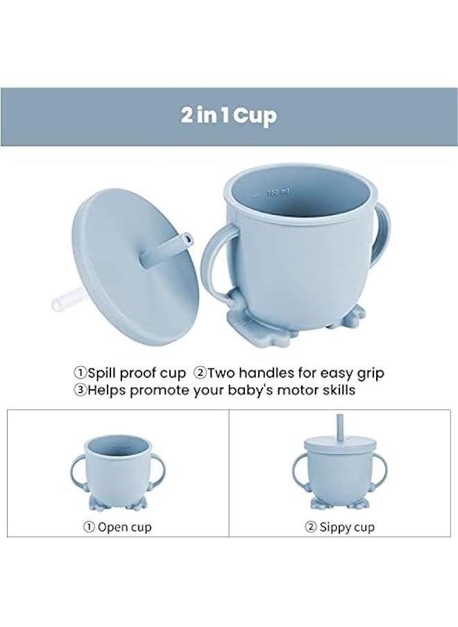 8 Piecesbaby Feeding Set - Suction Bowl, Divided Plates, Straw Sippy Cup, Adjustable Bib, Soft Spoon Fork