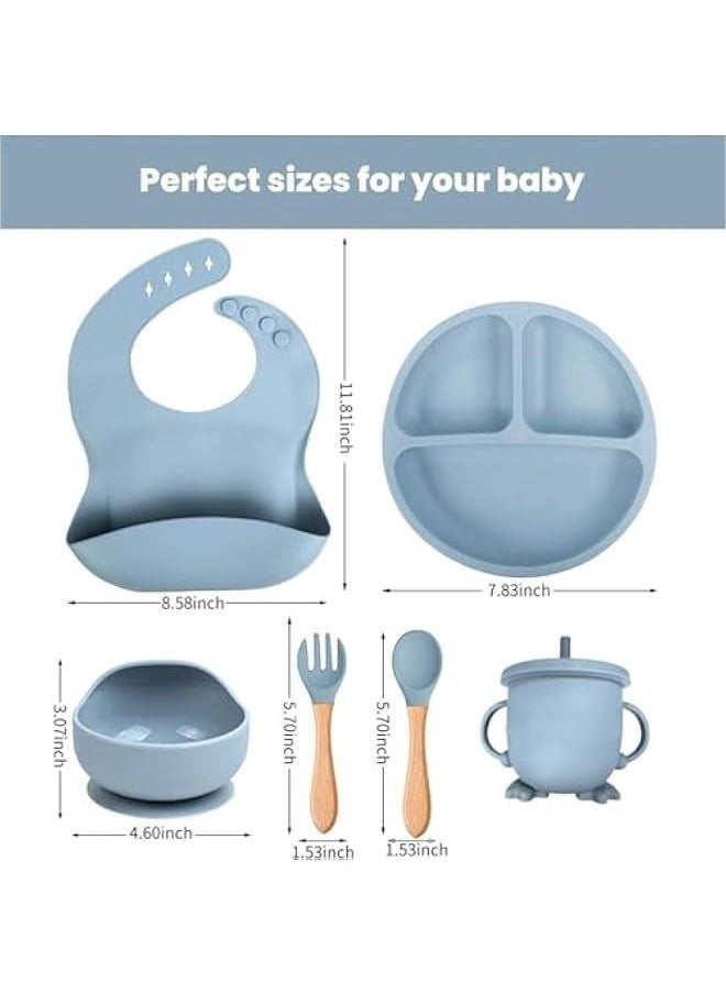 8 Piecesbaby Feeding Set - Suction Bowl, Divided Plates, Straw Sippy Cup, Adjustable Bib, Soft Spoon Fork