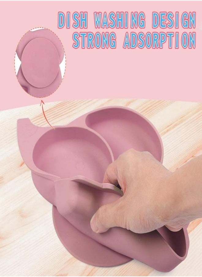 Silicone Baby Feeding Set, 9 Piece Baby Led Weaning Supplies, Baby Toddler Bib Cup Divided Plate and Bowl Self Feeding Spoons Dish Set, Baby Eating Utensils, Toddler Feeding Supplies