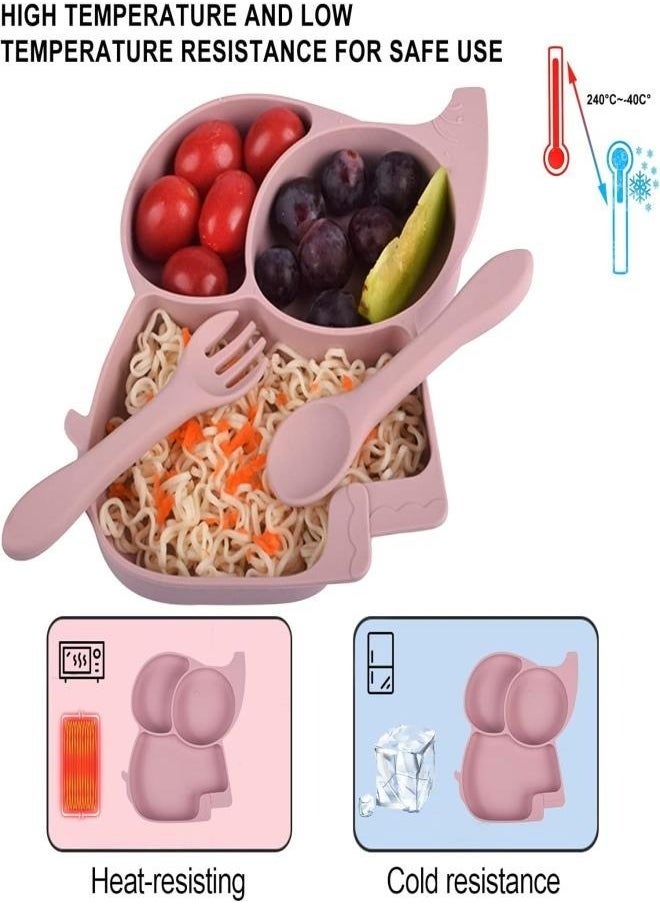 Silicone Baby Feeding Set, 9 Piece Baby Led Weaning Supplies, Baby Toddler Bib Cup Divided Plate and Bowl Self Feeding Spoons Dish Set, Baby Eating Utensils, Toddler Feeding Supplies