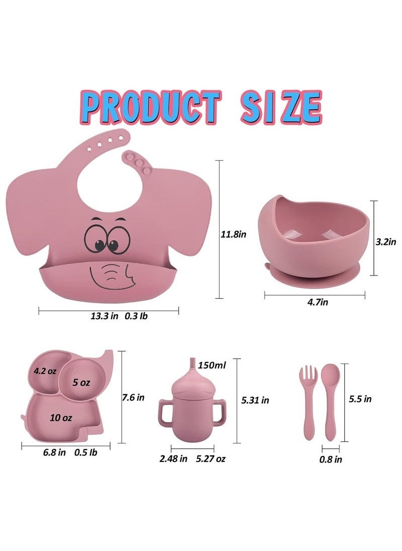 Silicone Baby Feeding Set, 9 Piece Baby Led Weaning Supplies, Baby Toddler Bib Cup Divided Plate and Bowl Self Feeding Spoons Dish Set, Baby Eating Utensils, Toddler Feeding Supplies