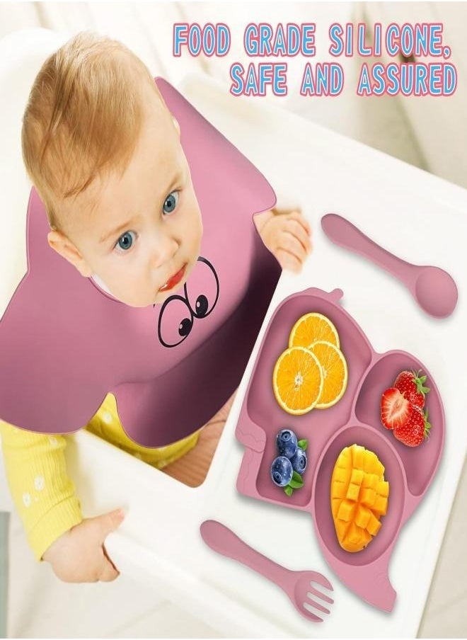 Silicone Baby Feeding Set, 9 Piece Baby Led Weaning Supplies, Baby Toddler Bib Cup Divided Plate and Bowl Self Feeding Spoons Dish Set, Baby Eating Utensils, Toddler Feeding Supplies