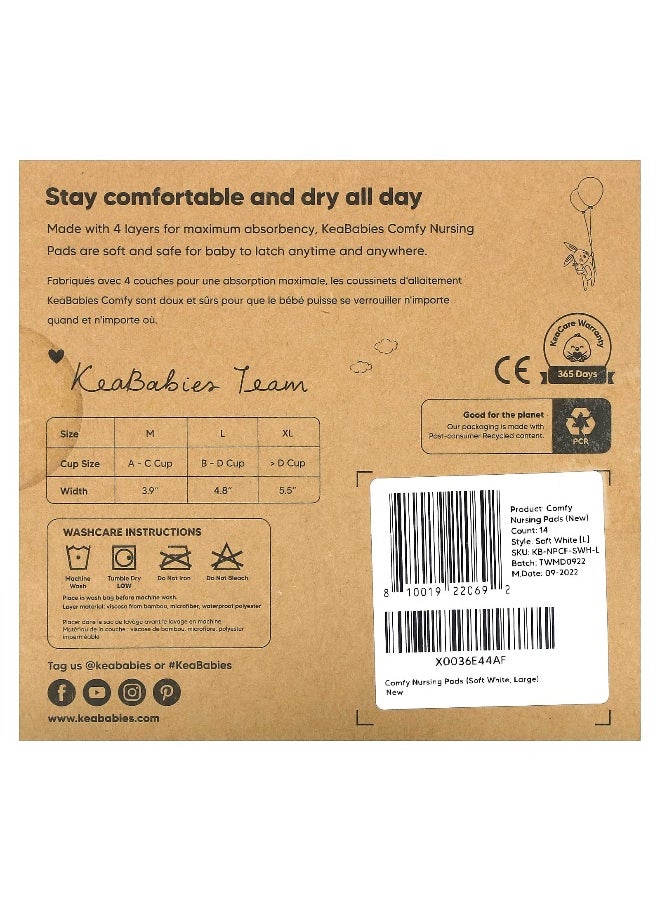KeaBabies, Comfy Nursing Pads, Large, Soft White, 14 Pack