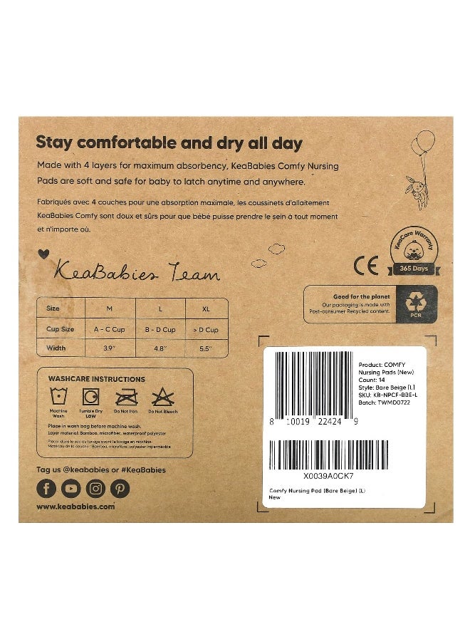KeaBabies, Comfy Nursing Pads, Large, Bare Beige , 14 Pack