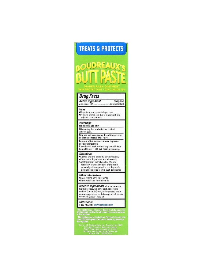 Boudreaux's Butt Paste, Diaper Rash Ointment, With Natural Aloe, 4 oz (113 g)