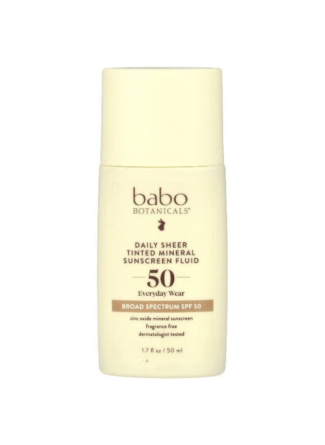 Babo Botanicals, Daily Sheer Tinted Mineral Sunscreen Fluid, SPF 50, Fragrance Free, 1.7 fl oz (50 ml)