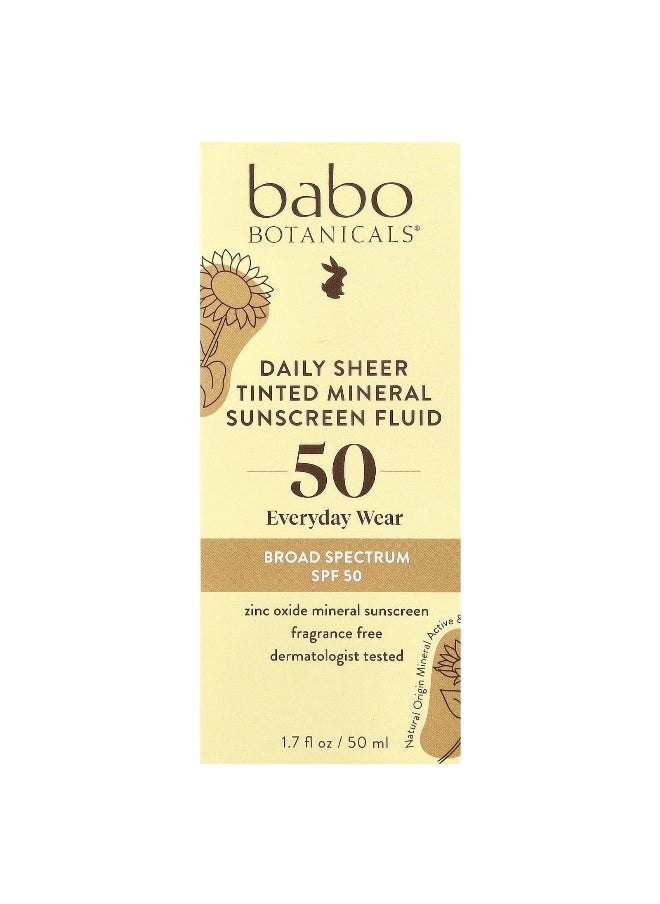 Babo Botanicals, Daily Sheer Tinted Mineral Sunscreen Fluid, SPF 50, Fragrance Free, 1.7 fl oz (50 ml)