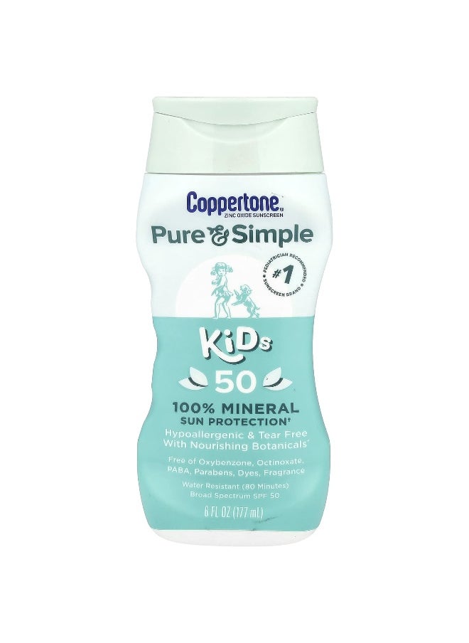 Coppertone, Pure & Simple, Kids, 100% Mineral Sun Protection, SPF 50, 6 fl oz (177 ml)