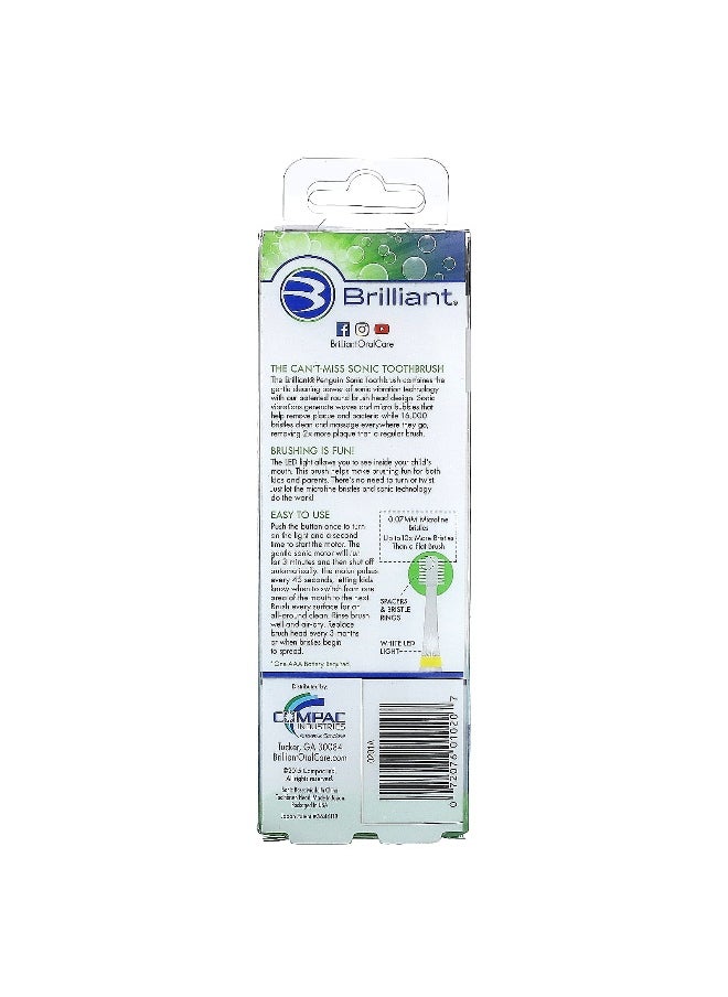 Baby Buddy, Brilliant, Kids Sonic Toothbrush, 3+ Years, Penguin, 1 Sonic Toothbrush