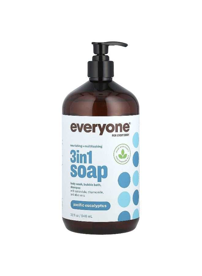 Everyone, 3 in 1 Soap, Body Wash, Bubble Bath, Shampoo, Pacific Eucalyptus, 32 fl oz (946 ml)