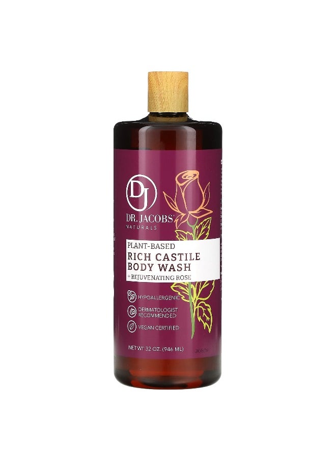 Dr. Jacobs Naturals, Plant-Based Rich Castile Body Wash, Rejuvenating Rose, 32 oz (946 ml)