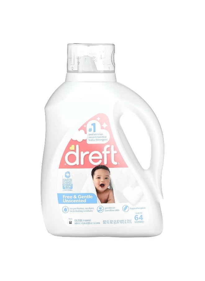 Dreft, Baby Detergent, Free & Gentle Unscented, 92 fl oz (2.72 l)