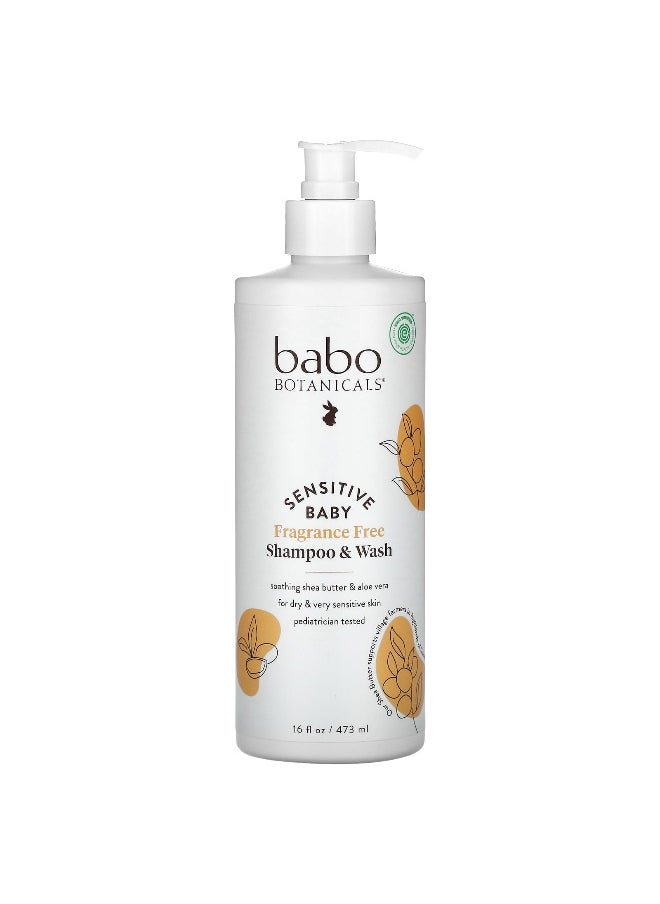 Babo Botanicals, Sensitive Baby, Shampoo & Wash, Fragrance Free, 16 fl oz (473 ml)