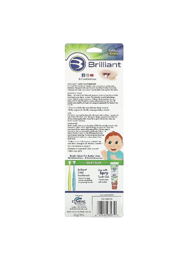 Baby Buddy, Brilliant, Baby Toothbrush, 4-24 Months, Blue, Mint, Yellow, 3 Toothbrushes