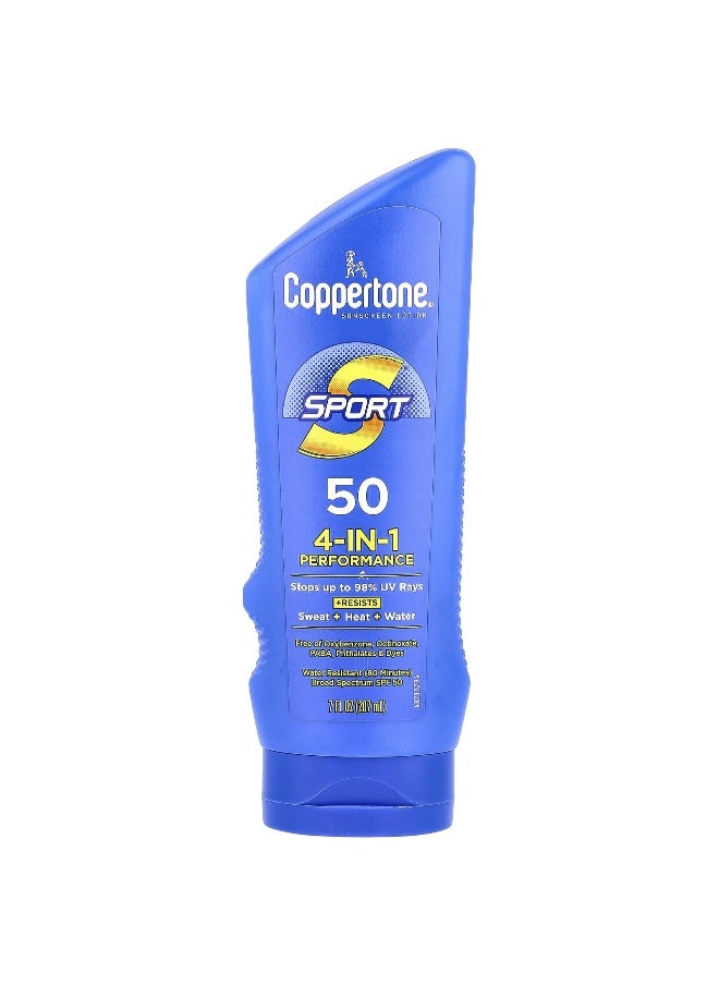Coppertone, Sport, Sunscreen Lotion, 4-in-1 Performance, SPF 50, 7 fl oz (207 ml)