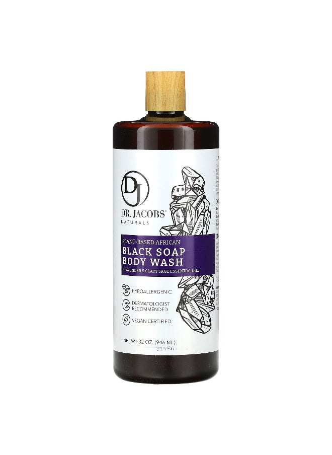 Dr. Jacobs Naturals, Plant-Based African Black Soap Body Wash, Lavender & Clary Sage Essential Oils, 32 oz (946 ml)