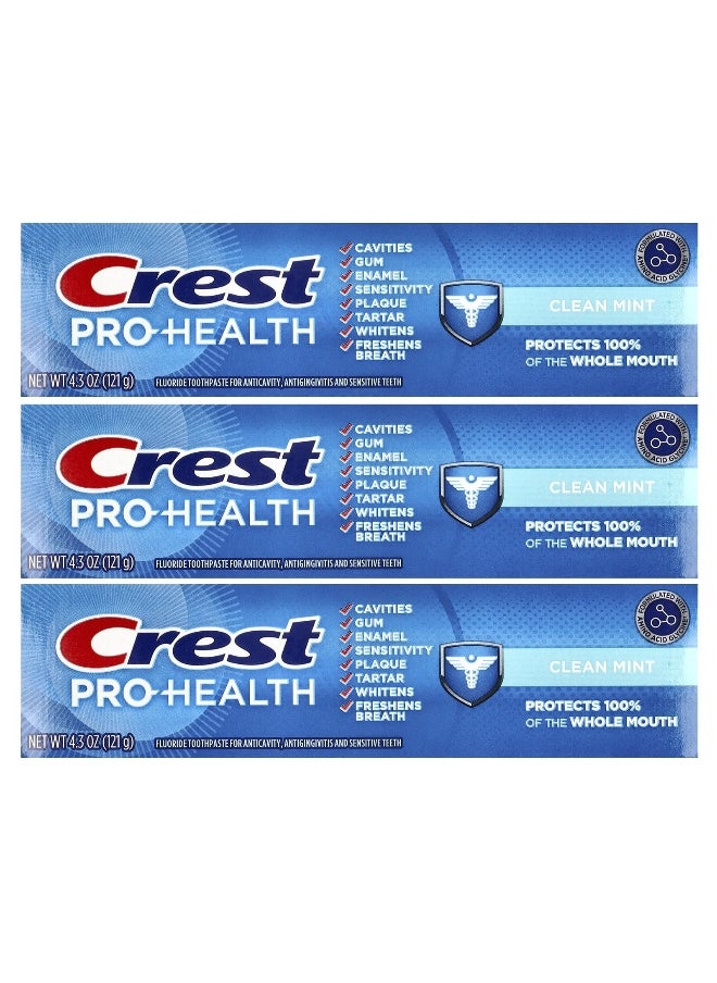 Crest, Pro-Health, Fluoride Toothpaste, Clean Mint, 3 Pack, 4.3 oz (121 g) Each